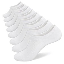 Mens No Show 8 Pairs Invisible Low Cut Cotton Non Slip Short 9-11 8 Pure White