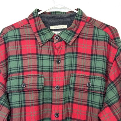LL Bean Flannel Shirt Men s Large Tall Fleece Lined Tartan Plain
