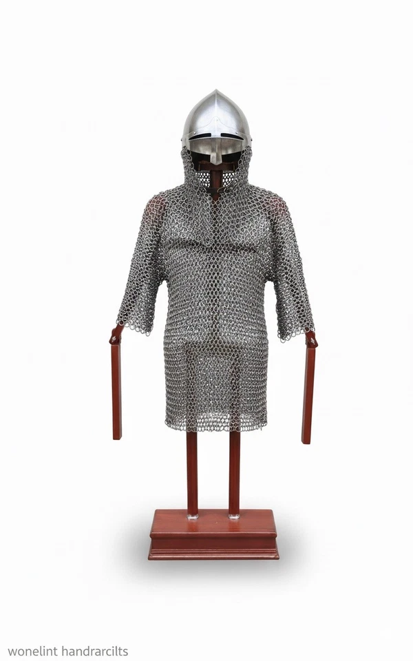 Средневековый деревянный доспехи дисплей стойка - твердый рыцарь кольчуга и шлем держатель - Изображение 3 из 4