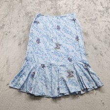 Vintage Emma James Skirt Womens 12 Blue Butterflies Flare Hem Godet Midi Rayon