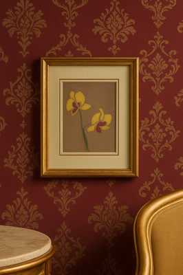 Originalblumenbild von Mitra Bostani   Orchidee in Goldrahmen   Pastell auf Kart