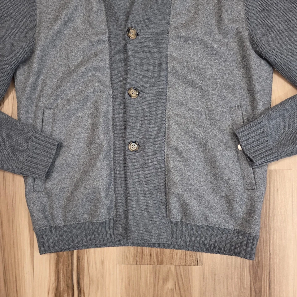 Eleventy Wool Cardigan Bomber Mens Large Button Up Preppy Gray - Image 2 of 4