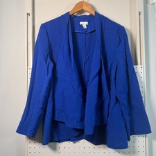 Chico's Drape Front Jacket Women's Blue Rayon Blend Long Sleeve Blazer - 2 Large