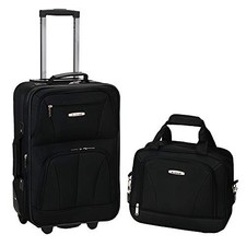 ROCKLAND FASHION SOFTSIDE UPRIGHT LUGGAGE SET EXPANDABLE BLACK 2-PIECE