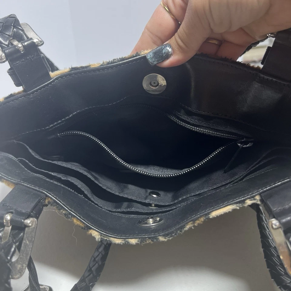 Brighton леопард печать искусственного меха ручной черный плетеный кожаные ручки стиль 100910 - Изображение 4 из 4