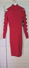 red Almost Famous ribbed sweater dress distinctive ladder-cutout sleeves Size M