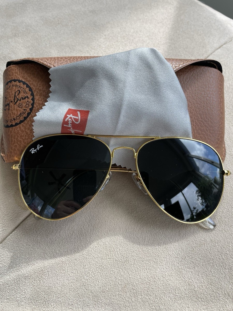 Ray Ban Aviator Gold Frame / Black Lenses 62mm | eBay display picture 1