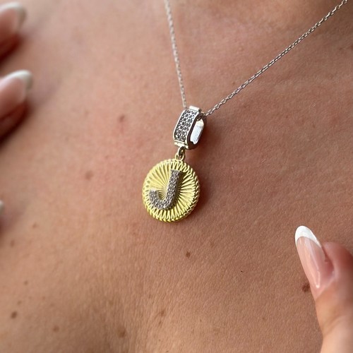 14k Gold J Initial Necklace, Lab-Created Diamond Letter Pendant, Custom Gift Her