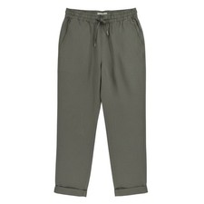 H&M Linen Drawstring Pants Women's 4 Army Green Elastic Waist Coastal Casual EUC