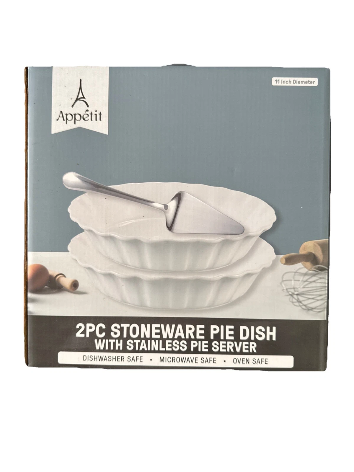Appetit 2 Pc Stoneware Pie Dish 11" Set of Two w/ Stainless Pie Server, White
Opens in a new window