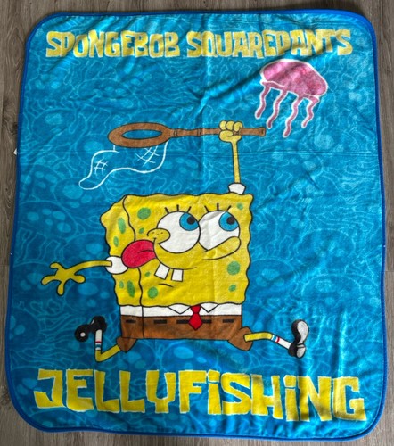 SpongeBob SquarePants Jellyfishing Plush 60x50 Blanket Vintage Y2K Rare HTF EUC