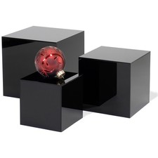 Set of 3 Black Acrylic Cube Display Nesting Riser Stands with Hollow Bottoms