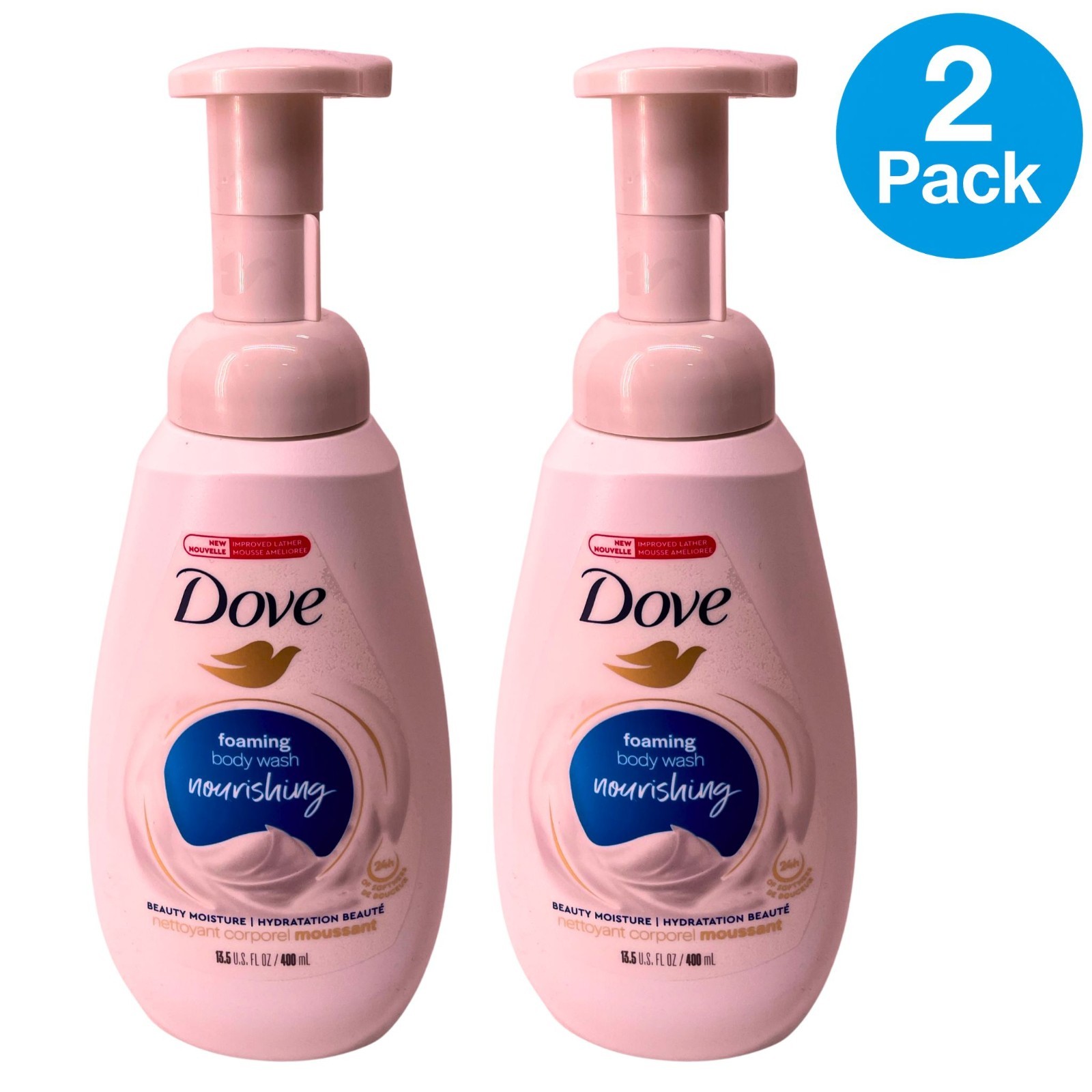 Dove Foaming Body Wash Nourishing 13.5oz Pump Bottle 2 Pack