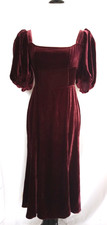 Reformation Jocelyn Wine Velvet Midi Dress Puff Sleeve Lace Up Open Back Size 6