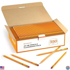 Shuttle Art 350 Pack Wood-Cased #2 HB Yellow Pencils with Erasers for School Use