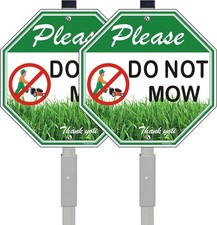 2 Pack Please Do Not Mow Metal Signs with Stake, 10" x 10x10 inches, Green