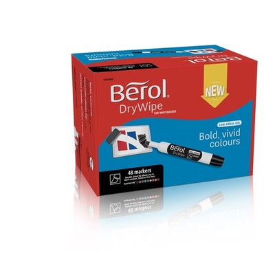 Berol Dry Wipe Whiteboard Marker Pens Chisel Tip Assorted Colours 48 Count Dry E