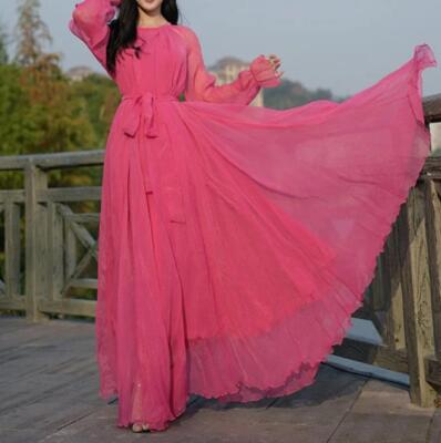 Maya Antonia Custom Color Tie-On Waist Chiffon Maxi/Long Dress, Long  Sleeves | eBay