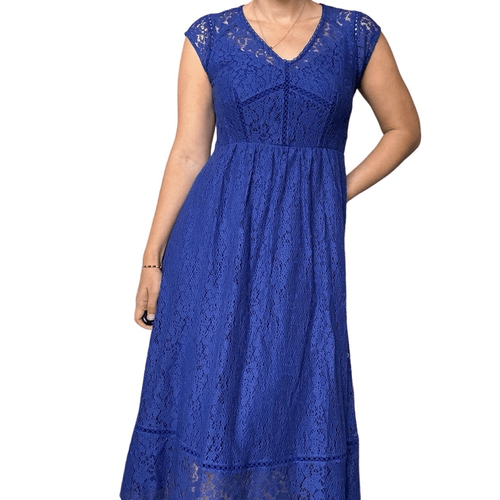 Rebecca Taylor Blue Lace Midi Dress Fit & Flare Women Size 4 Cocktail Party - Picture 7 of 7