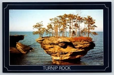 Turnip Rock, Lake Huron, Michigan Blue Border Postcard