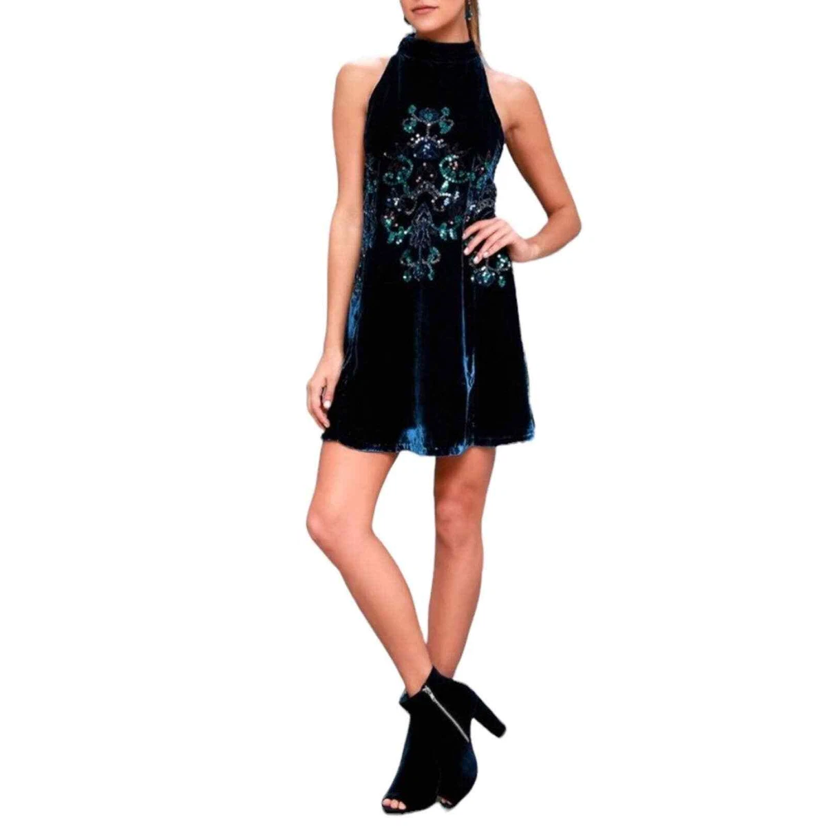 Free people navy sequin cheap dress