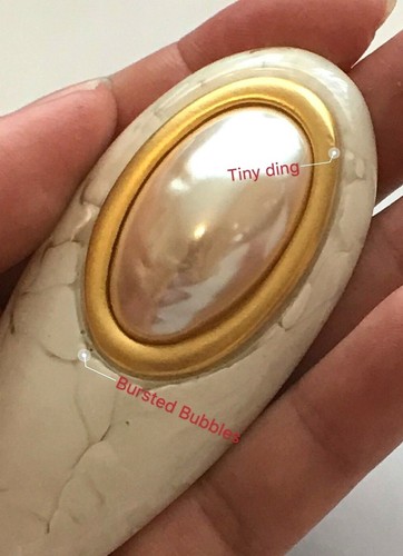 Givenchy Signed Large Oval Pink Faux Osmena Pearl White Marble Lucite Brooch Pin - Picture 7 of 7