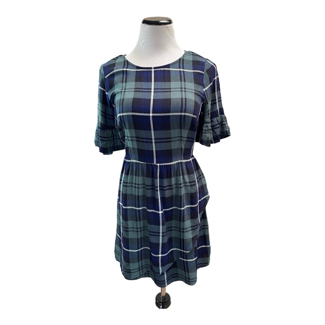 Speechless Green Blue White Plaid Dress Ruffle Sleeve Size M Faux Wrap  Cowgirl | eBay