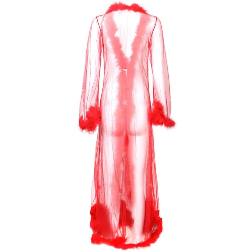 Sexy See-through Mesh Long Sleepwear Robe with Belt Sheer Lingerie Dress Gown - Picture 20 of 24