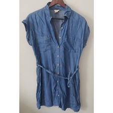 Harper heritage button front denim tie waist collared dress size medium