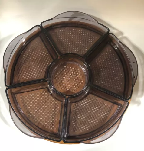 Vintage Lordson Teak Wood Base Lazy Susan