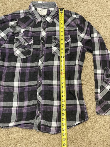Chemise BKE Boucle Vintage 1967 Pearl Snap Taille L Manches Longues Noir Violet Blanc - Photo 10/16
