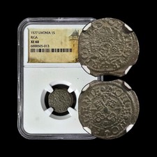 LIVONIA. 1577, Schilling, Silver - NGC XF40 - Riga, Castle, Crossed Keys Type 4