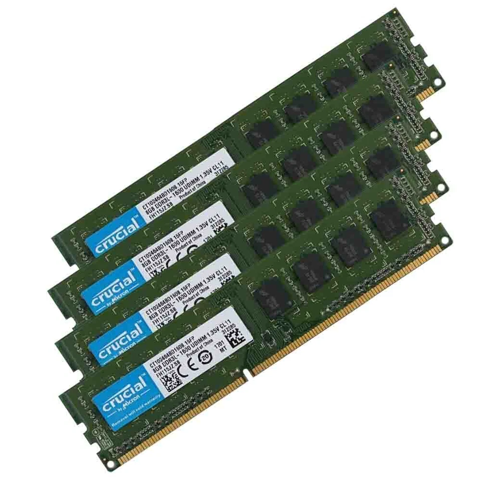 Crucial 32GB 4x 8GB DDR3L 1600MHz PC3L-12800U 1.35V 240Pin UDIMM Desktop Memory - Image 2 of 4