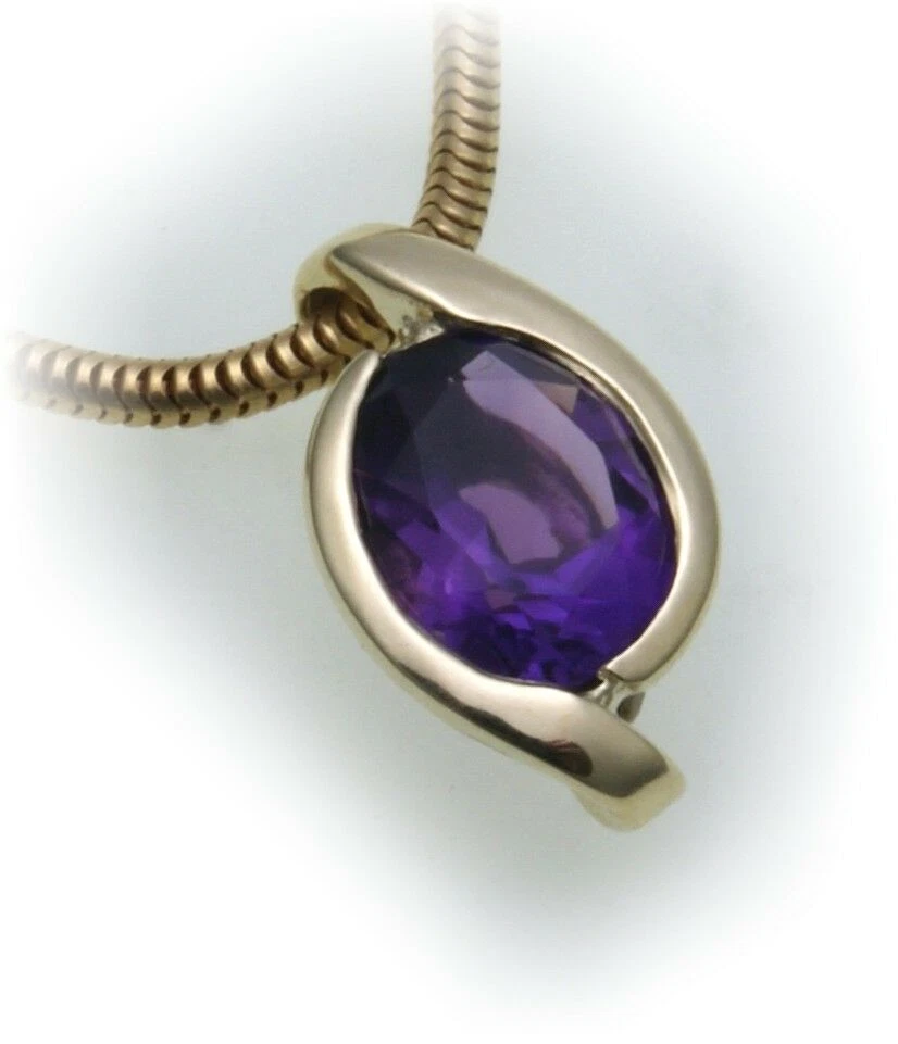 Ciondolo Trapezio CARISSA In Oro Giallo 9ct Con Ametista, Collana Box 46 Cm Inclusa, Elegante, Confezione Regalo