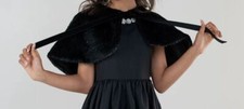  116 Zoe Ltd Kids Girl's Black Maya Embellished Faux Fur Caplet Shawl Size Large