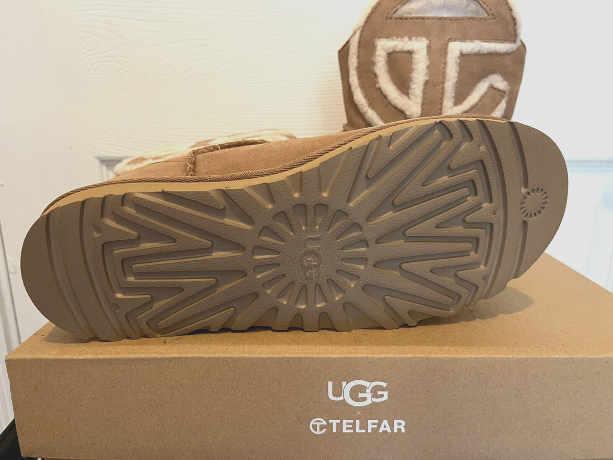 NIB UGG X TELFAR LOGO MINI CHESTNUT SHEEPSKIN BOOTS SIZE US