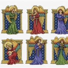 Royal Seraphim Cross Stitch Ornament Kit - Medieval Inspired, Red, Blue, Green,