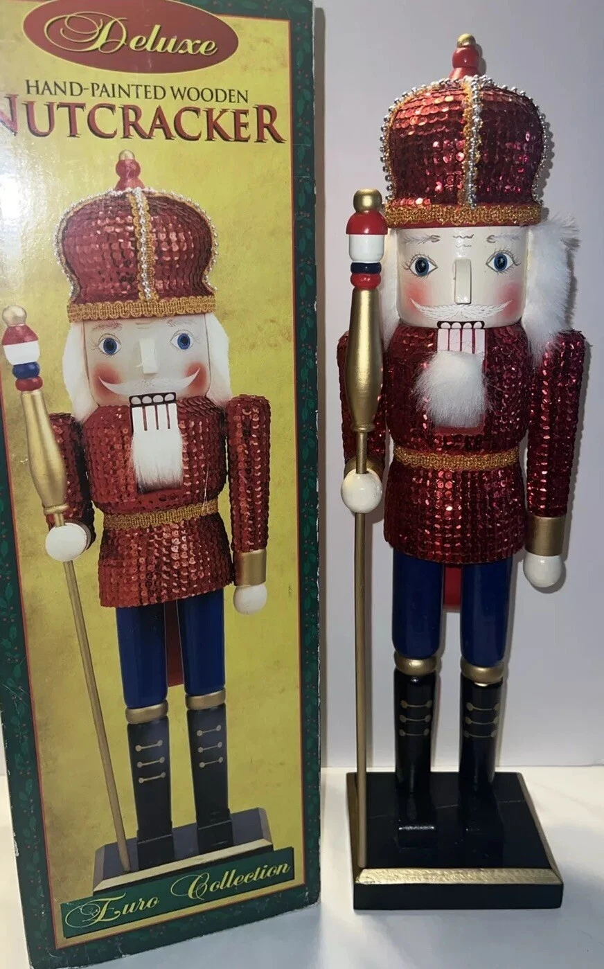 20” Deluxe Hand Painted Wooden Nutcracker Euro Collection King In Red/blue Jewel