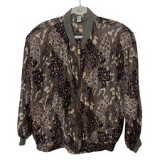 FUDA International Bomber Jacket Vintage Womens Size Medium Silk Animal Print