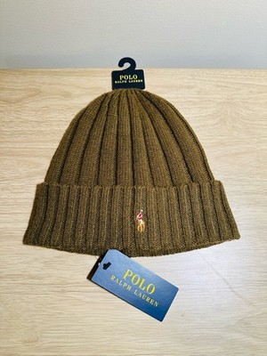 Polo Ralph Lauren ribbed cuff wool blend beanie hat olive green NWT one size