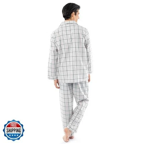 Juego de pijama Fruit of the Loom de tela ancha de manga larga para hombre, plai natural/verde Foto 2 de 4