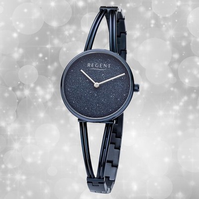 Armbanduhr Metall dunkelblau Damen Uhr Analog Regent Metallarmband URBA684