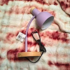 Room & Retreat Purple Adjustable Gooseneck Desk Lamp Wood Base Cone Shade 14.5"