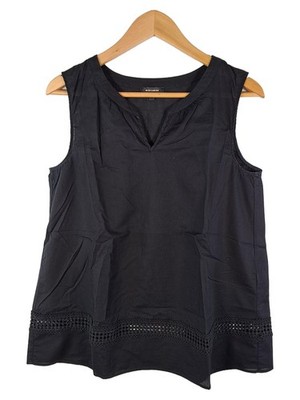 MORE & MORE Damen Top ärmellos Lochmuster Baumwolle schwarz Gr. 38