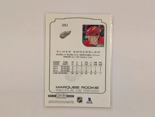 2022-23 O-Pee-Chee Platinum ELMER SODERBLOM #291 Marquee Rookie RC - Image 2 of 2