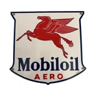 Vintage Mobiloil Aero Porcelain Gas Pump Plate Sign w Pegasus Logo