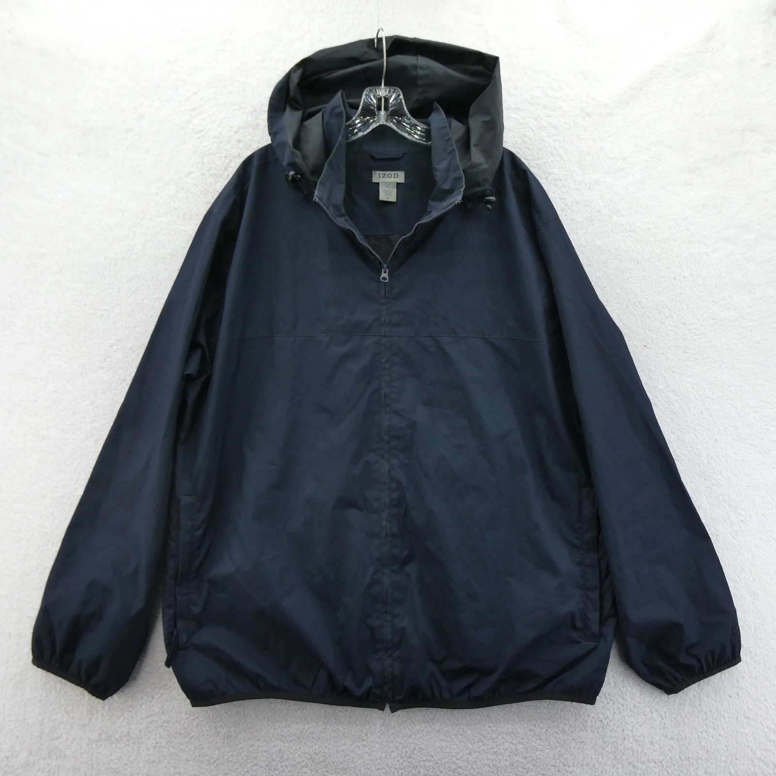 IZOD Jacket Mens XL Windbreaker Navy Blue Hooded Full Zip Polyester XFG Coat
