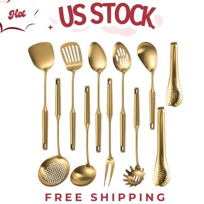 11pc 304 Stainless Steel Kitchen Utensils Set - Matte Gold Cooking Tools