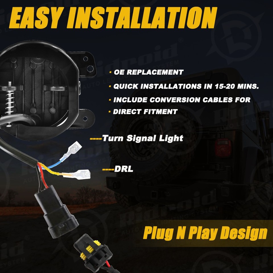 For Jeep Wrangler JK 2007-2018 7"Projector LED Headlights+4"LED Fog ...