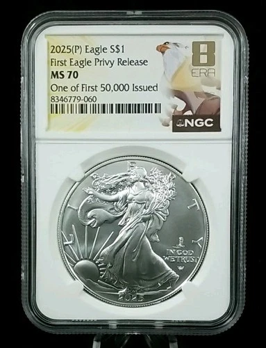 2025(P) American Silver Eagle $1 NGC MS 70 FIRST EAGLE PRIVY  #7298